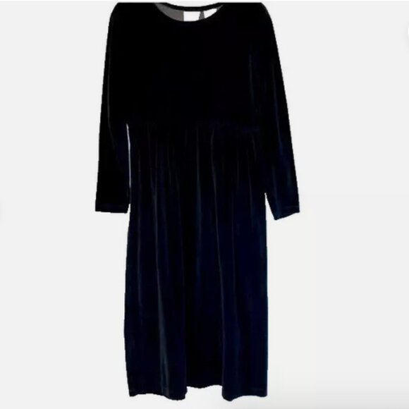 Vintage Black Velour Dress small by Erika midi Y2K gorgeous - Picture 1 of 7